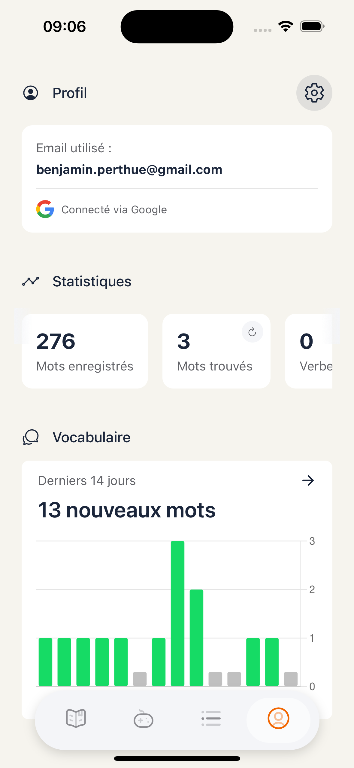 Wordioo - Profil utilisateur